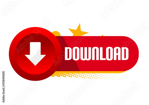 Red download button isolated – vector illustration