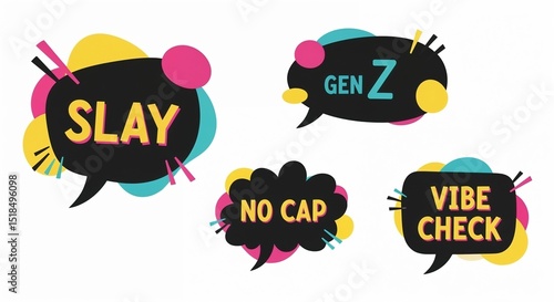 Colorful Gen Z slang speech bubbles in modern graphic style