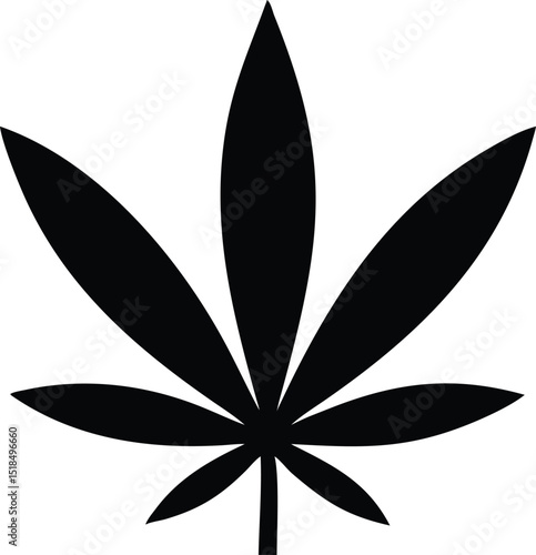 Simple black silhouette cannabis leaf marijuana hemp