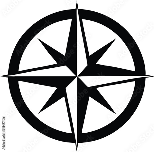Black and white compass rose nautical star graphic