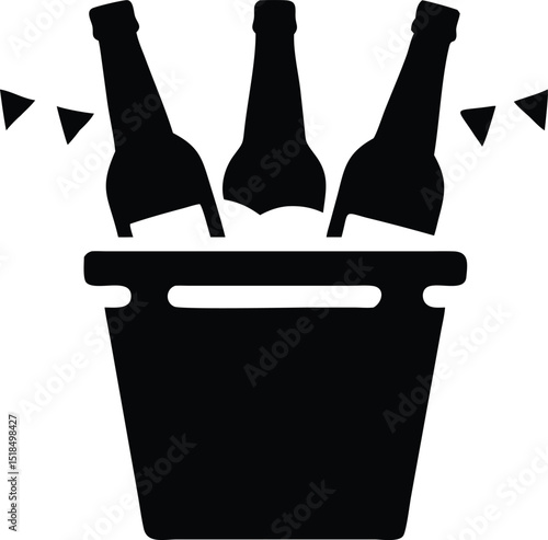 Three beer bottles in ice bucket party cooler