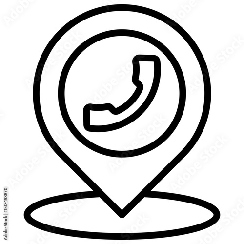 Contact Location - outline style icon - Map pin with a phone icon, symbolizing a business contact point or reachable location