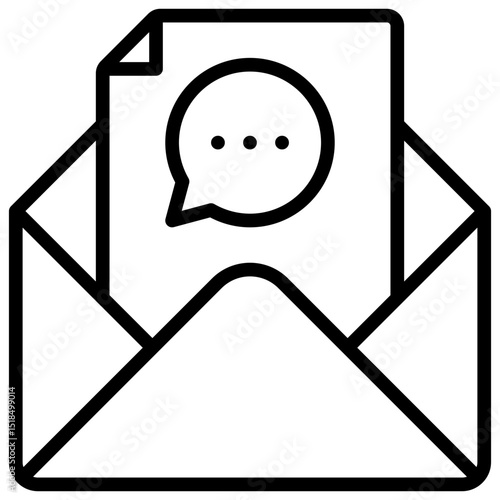 Message Request - outline style icon - Envelope with pencil and speech bubble, symbolizing sending a written inquiry or message