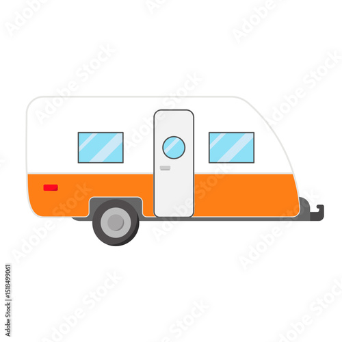 Camping Trailer Van for Travel and Adventure Vector Illustration. This compact mobile home is designed for road trips and outdoor adventures.