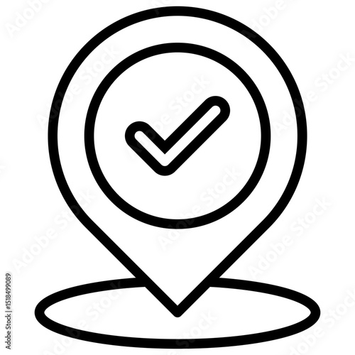 Verified Location - outline style icon - Location pin with checkmark, representing verified address or confirmed place