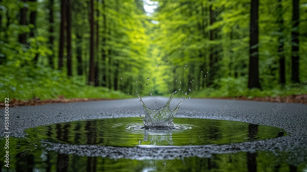 Obraz premium Water splash in forest puddle