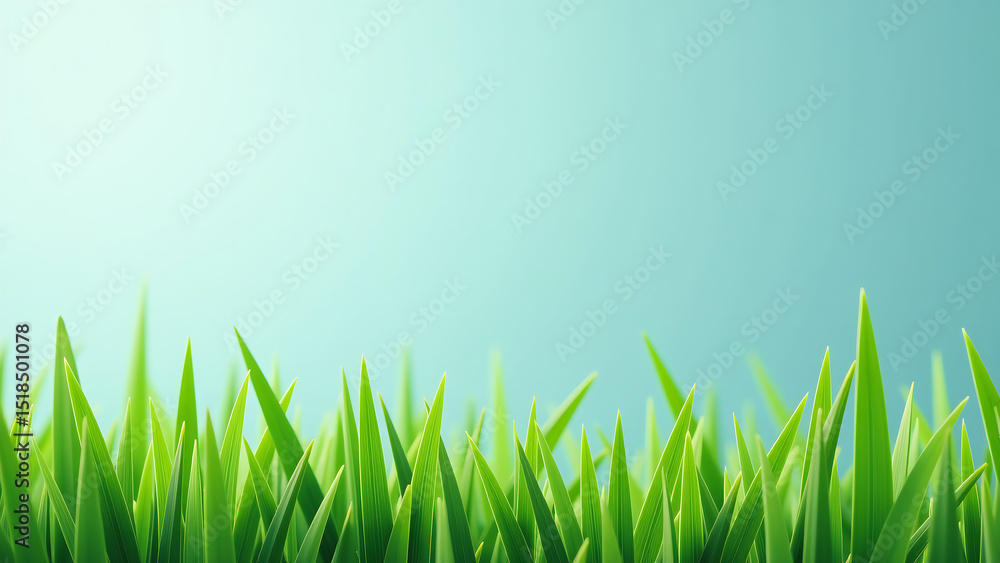 Fototapeta premium tightly cropped freshly cut green grass blades rotating air soft blue gradient