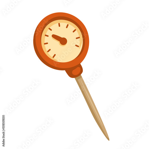 Vector illustration of a meat thermometer with needle, cartoon flat style, isolated on white.