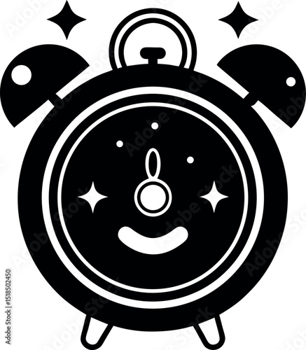 Cute pop time alarm clock icon in chrome white background