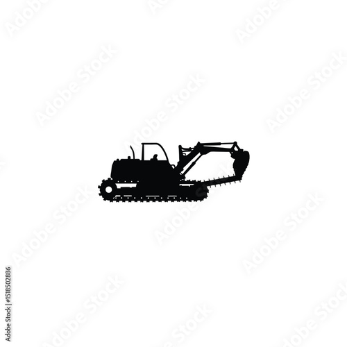 Silhouette of a track trencher laying cable on white background