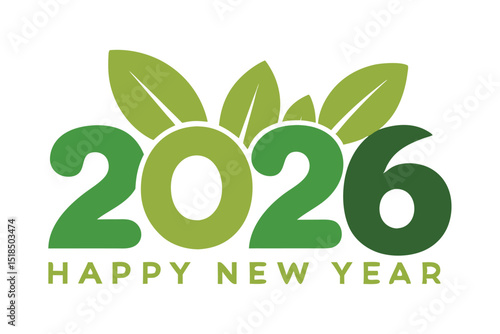  Happy New Year 2026 Nature Theme Graphic – Minimal Eco Design on White Background.