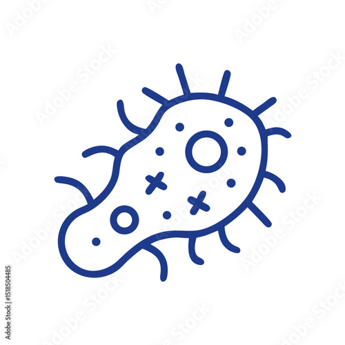 Infected cell icon, microbiology concept, simple design, blue color on white background, copy space