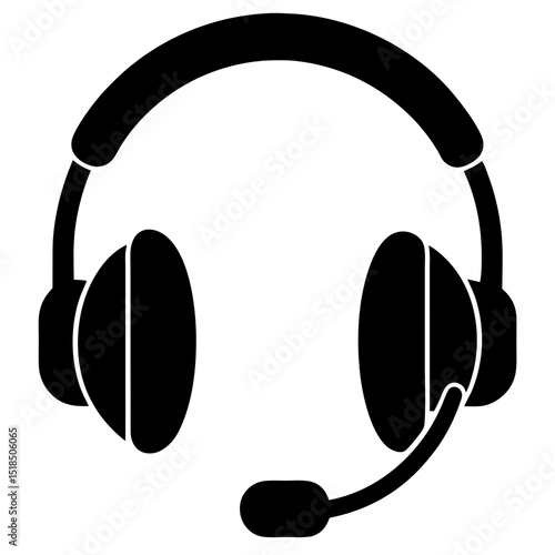 Headset with microphone communication support silhouette vector illustration