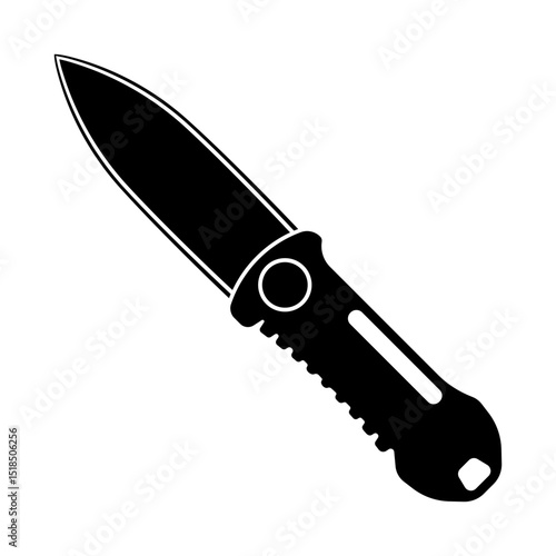black folding knife icon or pocket knife silhouette without background