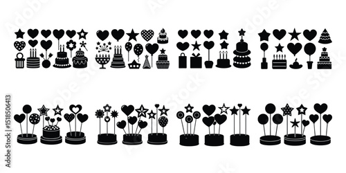 Birthday Cake Toppers – Silhouette Set, Minimal Celebration Toppers – Vector Cut File Collection