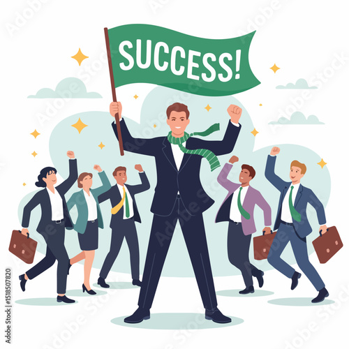 Successful Business Team Celebrating Victory – Flat Vector Illustration