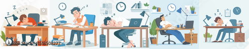 Vector of a man asleep on a desk.