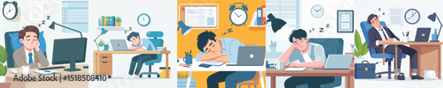 Vector of a man asleep on a desk.