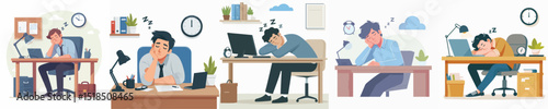 Vector of a man asleep on a desk.