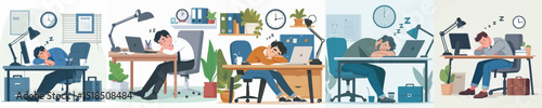 Vector of a man asleep on a desk.