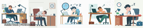 Vector of a man asleep on a desk.
