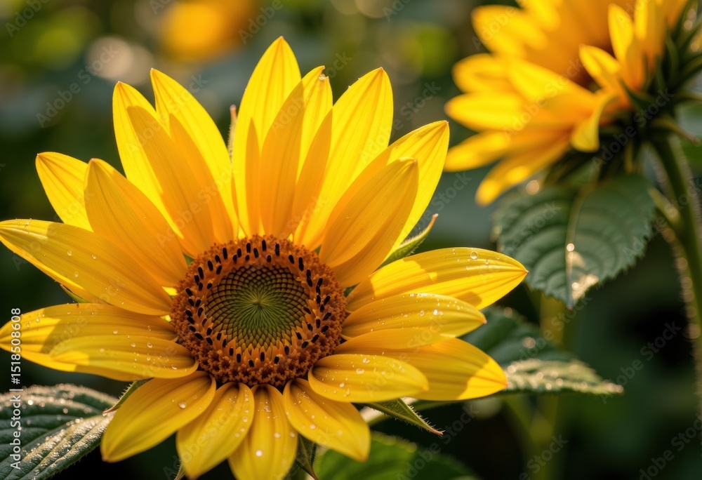 Obraz premium Bright yellow sunflowers blooming in a vibrant garden setting