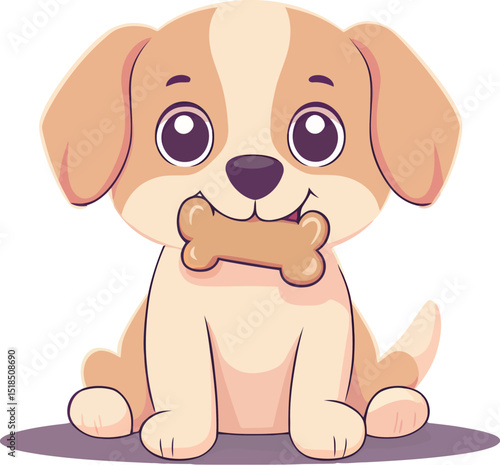 Cute cartoon puppy with a bone, exuding playful charm and innocence.