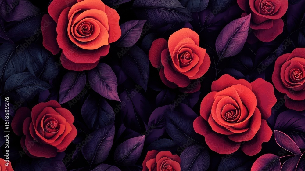 Obraz premium Abstract floral in seamless pattern background. Colorful flowers, flower petals, blooms, roses on wallpaper. Blossom fabric pattern with watercolor texture for banner, prints, packaging. illustration
