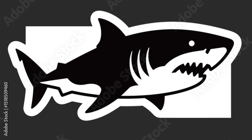 Bold black and white shark silhouette on a contrasting background.
