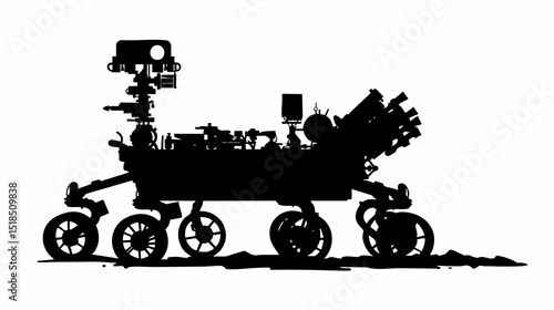 Silhouette of a Mars rover robot exploring rocky terrain for scientific discovery and space research