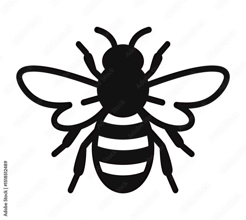Obraz premium Stylized black and white illustration of a bee, highlighting its wings and stripes.