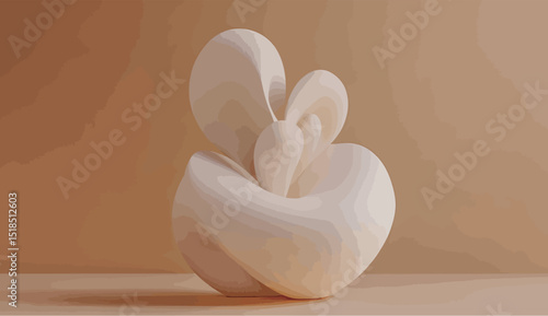 Abstract sculpture in soft beige tones on a warm background.
