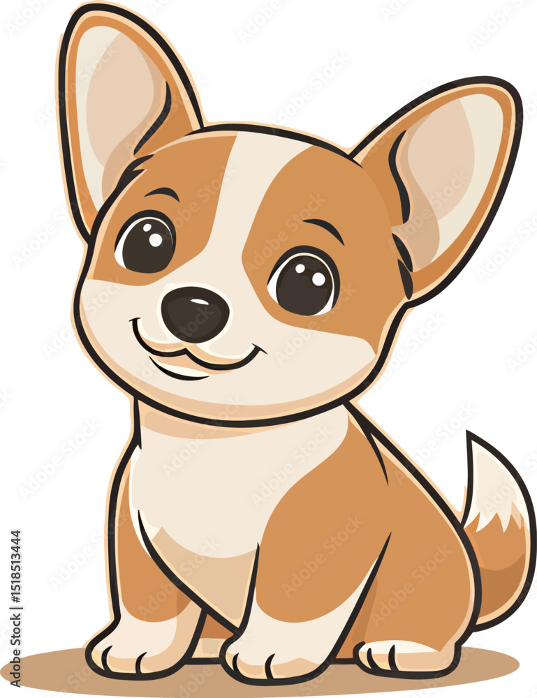 Cute cartoon illustration of a smiling Corgi puppy with big bright eyes. Cute cartoon illustration of a smiling Corgi puppy with big bright eyes.