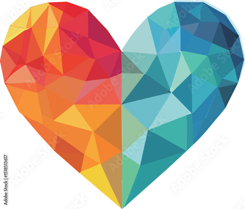 Colorful geometric heart design showcasing a vibrant gradient pattern.