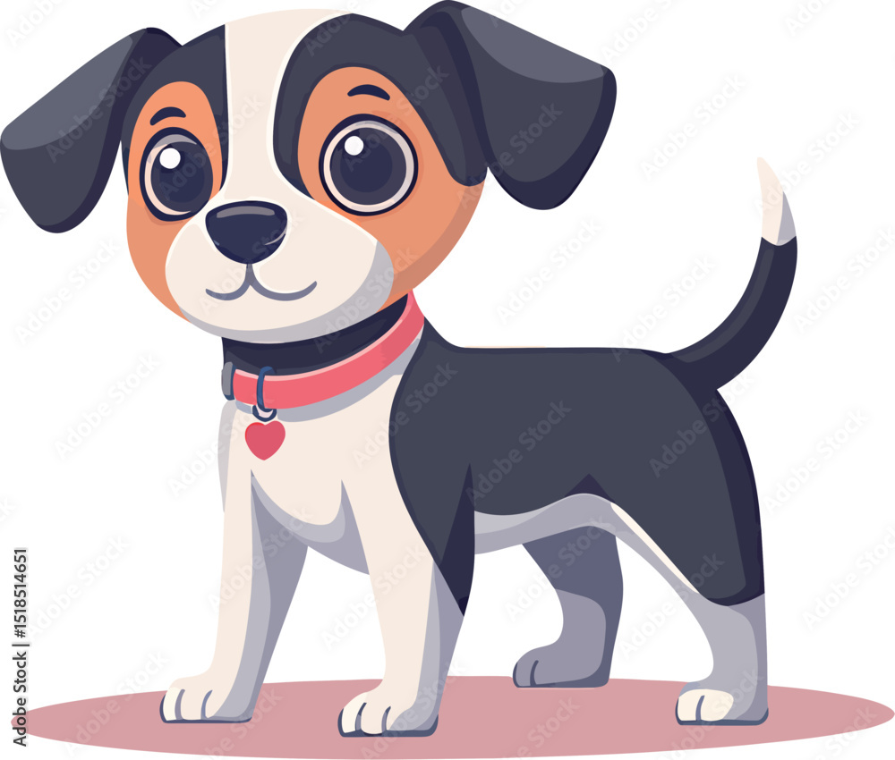 Fototapeta premium Cute cartoon beagle puppy with big eyes, lively expression, and playful stance.