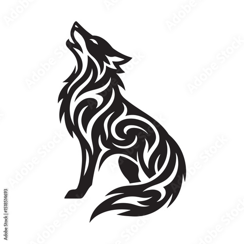 Tribal Howling Wolf Silhouette Vector