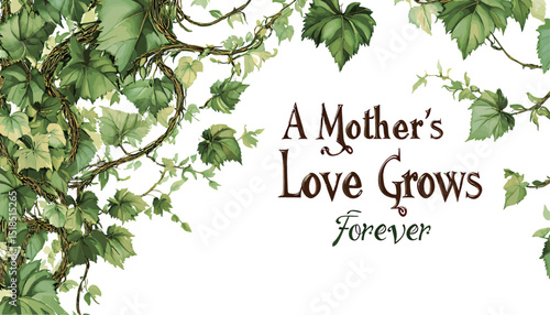 Illustration of ivy leaves with text about a mother's everlasting love.
