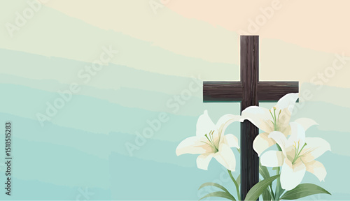 Elegant cross adorned with white lilies, symbolizing peace and hope.