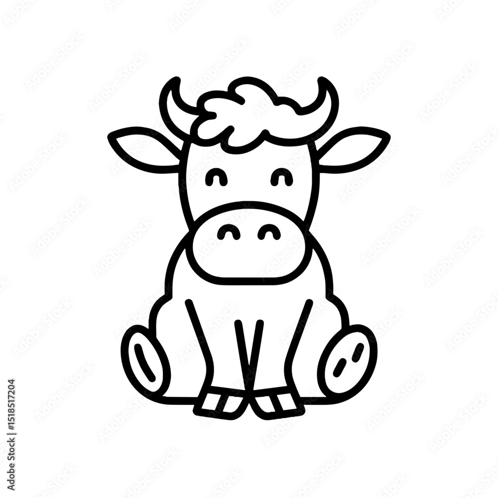 Cute cartoon cow sitting and smiling in a minimalist style Cute cartoon cow sitting and smiling in a minimalist style