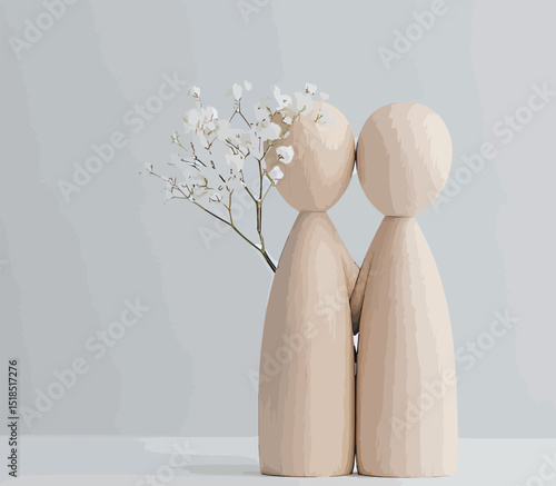 Wooden figurines embracing, symbolizing love and connection in a minimalist setting.