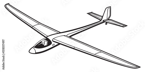 Black And White Line Art Illustration Of A Glider Plane Vector Graphic