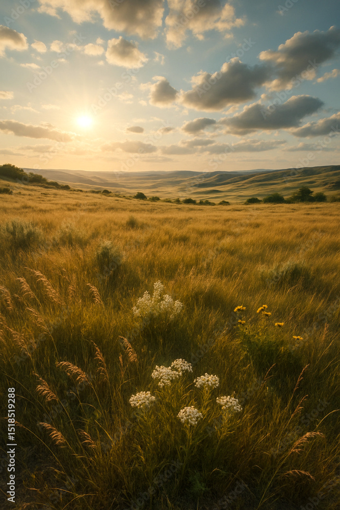 Prairie Gold: Sunset Over Rolling Hills Prairie Gold: Sunset Over Rolling Hills