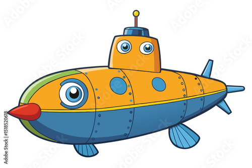 Cartoon Submarine Illustration With Big Eyes And Fun Design For Kids