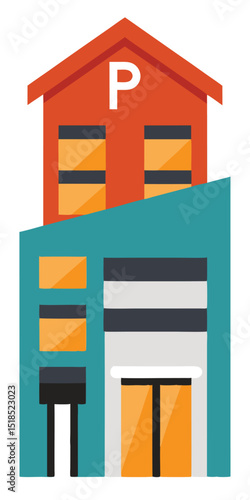 Flat Vector Illustration Of Multi Story Parking Garage Building Structure