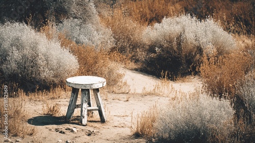 Minimal scene with a single stool, emphasizing structure, function, and visual silence for contemporary creative use.