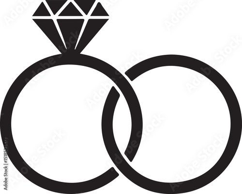 Wedding rings with diamond linked together in the symbol of marriage flat vector icon for apps and websites