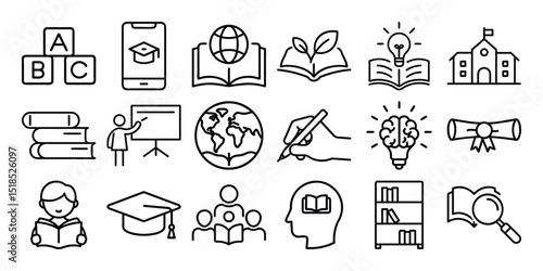 International Literacy Day Line Icons Set