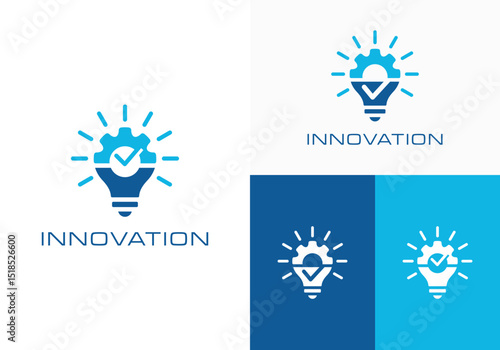 innovation icon logo design with check mark. Light bulb and gears inside. Inspiration icon in simple design line style. Innovation symbol. Simple innovation logo vector illustration