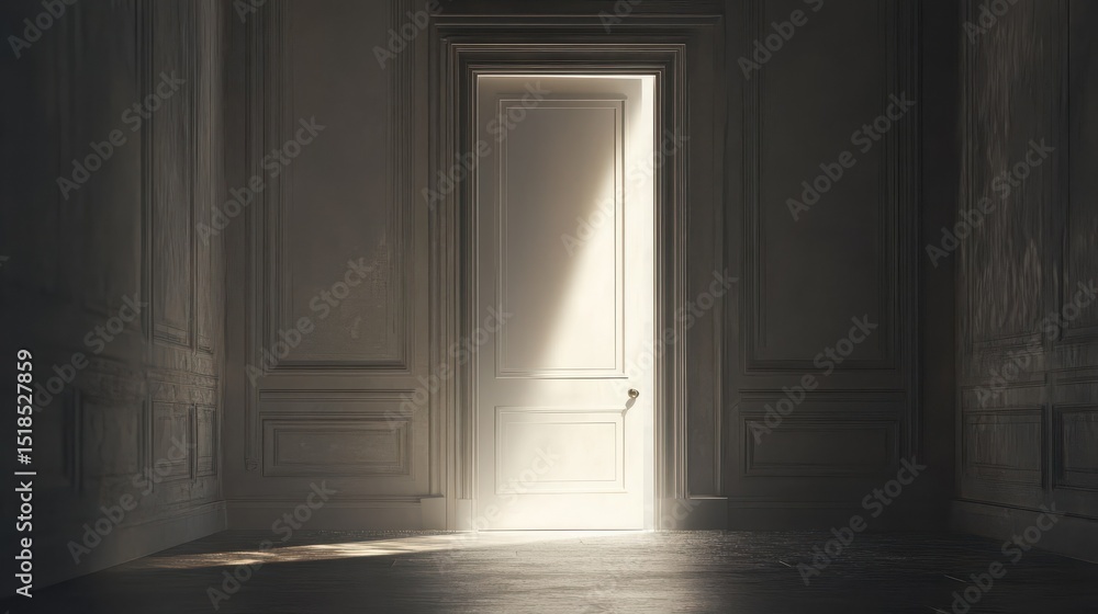 Fototapeta premium Doorway revealing bright light in dull grey room illustration , no logos, no brands