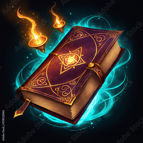 Floating Spellbook with Glowing Symbols
